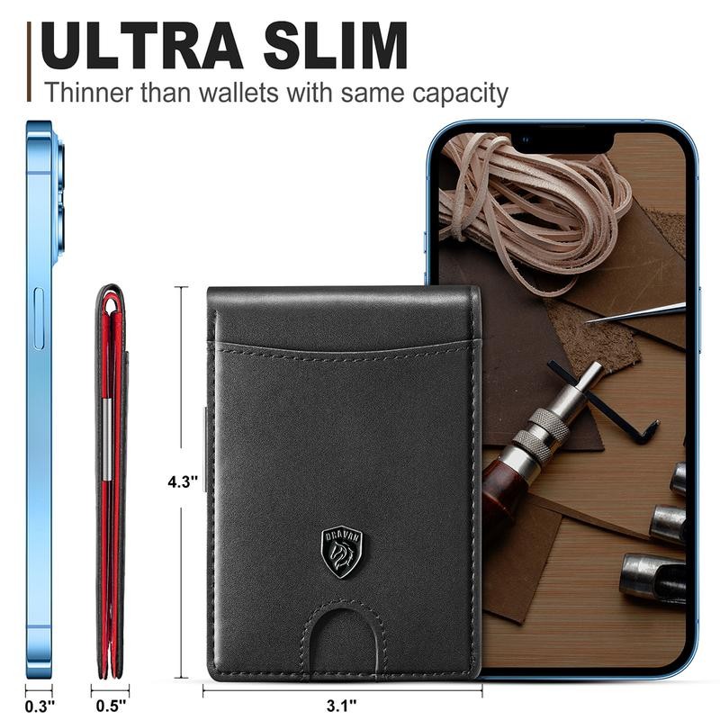 VTLASK Men's Slim Wallet with RFID Blocking:_10Frosted Red-money clip