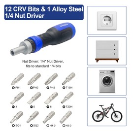 SHARDEN Ratcheting Screwdriver 13-in-1 Ratchet Screwdriver Set Multi Bit Screw Driver All in One Screwdriver with Torx Security, Flat Head, Phillips, Hex, Square and 1/4 Nut Driver
