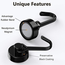 Baoswi Magnetic Hooks, Heavy Duty Neodymium Magnet Hook 20LBS with Rust Proof for Indoor Outdoor Hanging,Refrigerator,Grill,Kitchen,Key Holder,Black,Pack of 8