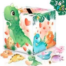 algtpy Valentines Box with 36 PCS Dinosaur Valentines Cards for Classroom Kids School, Valentines Mailbox for Exchange Valentines Day Cards Boxes for Boys Girls