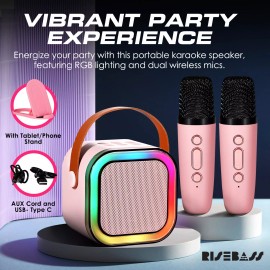 The Singing Machine Risebass Mini Karaoke Machine for Kids Adults, Portable Bluetooth Speaker with 2