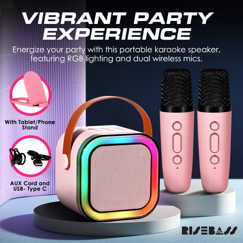 The Singing Machine Risebass Mini Karaoke Machine for Kids Adults,