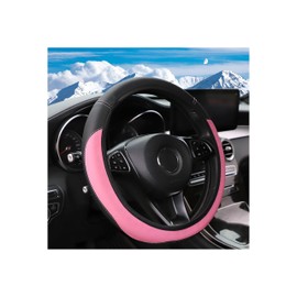 Zpana Car Steering Wheel Cover, Leather Elastic No Inner Ring Vehicle Steering Wheel Protector for 14.5-15Inch, Anti Slip Auto Interior Protection Accessories, Universal for SUV Sedan Truck (Pink)