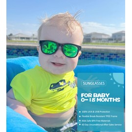 Flexible Polarized Baby Sunglasses with Strap Adjustable for Toddler & Newborn Infant 0-18 Months (Black/Gray + Black/Green + Blue/Gray) - 3 Pack