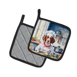 Caroline's Treasures Brittany Spaniel The Chef Pair of Pot Holders Kitchen Heat Resistant Pot Holders Sets Oven Hot Pads for Cooking Baking BBQ, 7 1/2 x 7 1/2