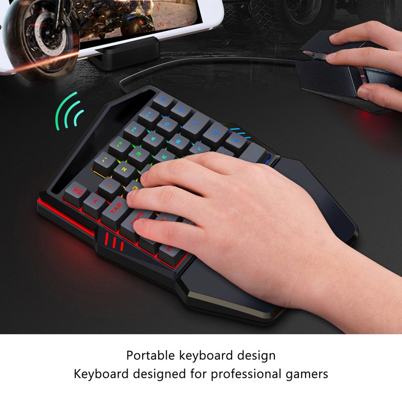 One Handed Gaming Keyboard USB Wired RGB Backlit 35 Keys