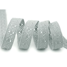 15 m x 15 mm Lace Ribbon Florence Grey Light Grey Lace Crochet Ribbon 100% Cotton Natural Decorative Ribbon Crocheted Lace Trim degradable Environmentally Friendly for Sewing and Decorating