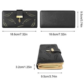 Molylove Women's Leather Wallet Purse Hollow Leaf Pattern Zipper Handbag Button Clutch Bag (Brown)