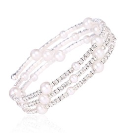 Pearl Bracelet for Women Pearl Crystal Beads Bracelet Stake Beaded Stretch Strand Bracelets for Bridesmaid Bridal Party Wedding Jewelry