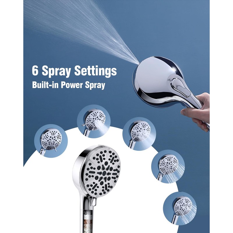 Filtered Shower Head with Handheld, BOWGER 6 Modes High Pressure
