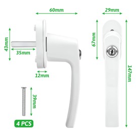 Lunriwis Lockable Window Handles, Aluminium Child Safety Window with 2 Keys for Windows and Patio Doors
