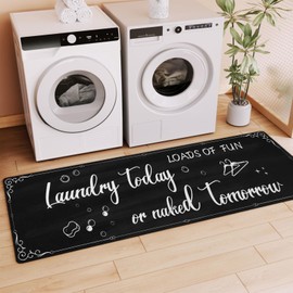 XLHOMO Laundry Room Rug Runner, 17"x60" Non Slip Nappa Leather Laundry Rugs, Black Farmhouse Washable Floor Laundry Mats for Laundry Room, Kitchen, Washroom, Bathroom, Mudroom, Hallway Entryway Decor