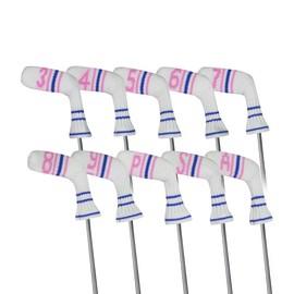 Scott Edward Golf Iron Head Cover 10 PCS,Adorable and Basically Socks Shape,Washable & Durable Golf Club Head Protector,Number from 3-9,ASP (White&Pink Blue Stripes)