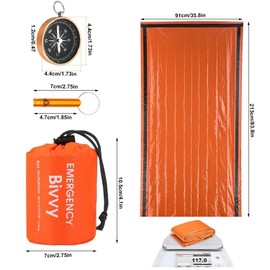 Emergency Sleeping Bag Set, 1 Pack Survival Sleeping Bag with 1 Pcs Compass and Whistle, Waterproof Emergency Blanket for Camping Hiking Outdoor Adventure