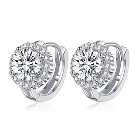 Moissanite Hoop Earrings for Women, 0.6ct/1ct/2ct, 925 Sterling Silver Hypoallergenic Jewelry for Wedding, Birthday Gifts