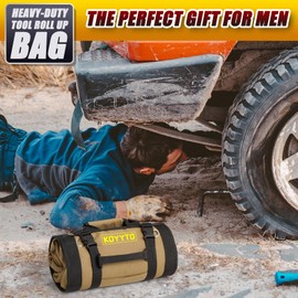 KOYYTO Premium Tool Roll up Bag - Heavy Duty Small Tool Bag Organizer and Storage with W/Detachable Pouches,Waterproof Oxford Cloth,Suitable for Motorcycle,Truck,Electrician,Mechanics etc,Brown