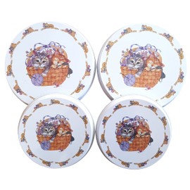 Trendstern Trendprodukteshop Aluminium Hob Covers Set of 4 Nostalgia Kitten Cat Kitchen Motif