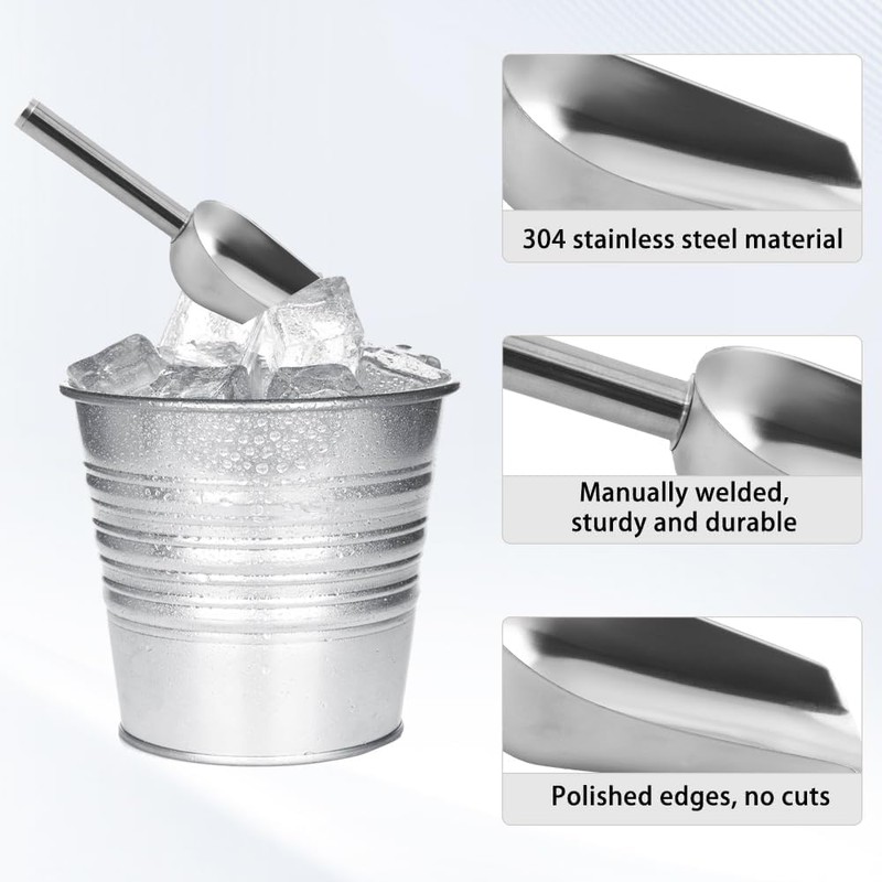 2 Pack Stainless Steel Ice Scoop with Long Handle, 6