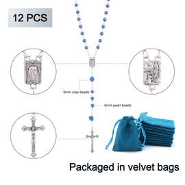 KOMI 12 Pcs Royal Blue Pearl Rosary Beads Catholic for Women Rosaries Catholic Bulk Pearl Beads Dozen Necklace First Communion Confirmation Christening Memorial Gifts for Guest