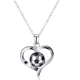 Patelai Football Charm Necklace Engraved Chain with Football Pendant Rhinestone Necklace for Football Fans Athletes Women Men Girls Boys Unisex Jewellery Gift (Silver, Heart with Football), Brass, No