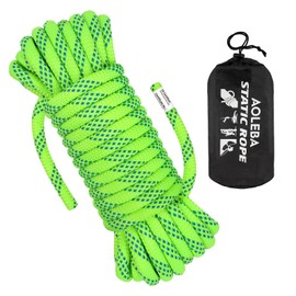 AOLEBA 10.5mm Static Climbing Rope for Outdoor Rock Climbing, FireRescue, Escape Rope, Rappelling, Caving, Ice Climbing Equipment -Neon Green, 10M(32ft) 20M(64ft) 30M(96ft) 50M(160ft) 70M(230ft)
