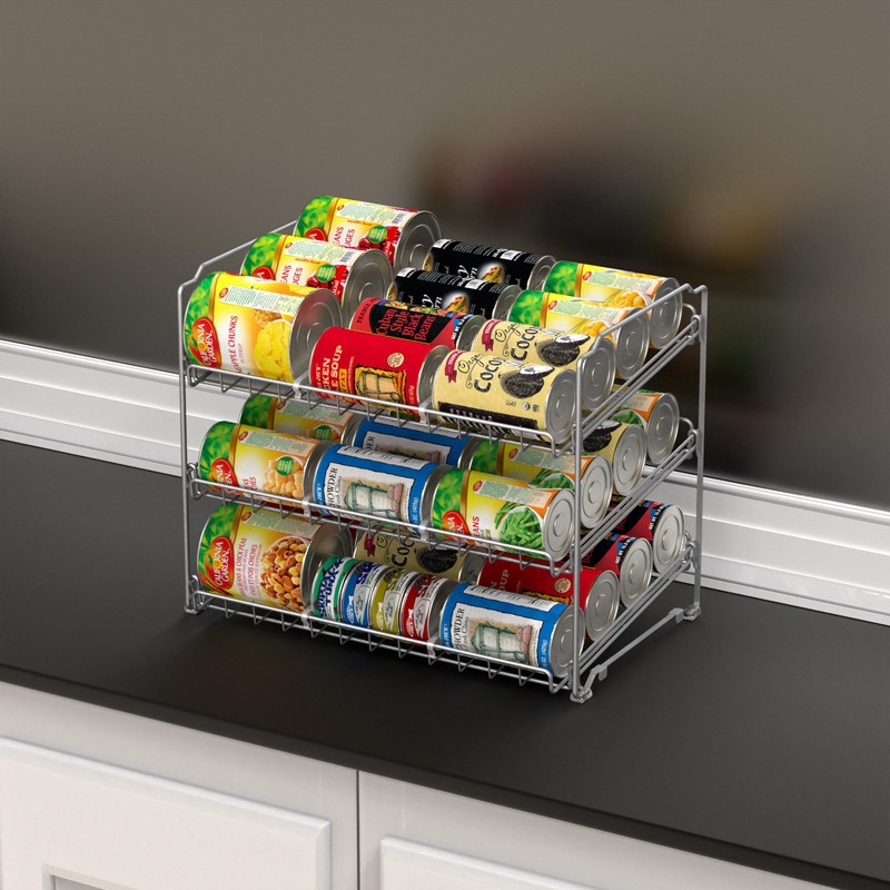 Simple Houseware Stackable Can Rack, Silver, Adjustable Plastic Dividers, Holds