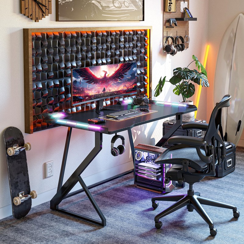 TIQLAB Gaming Desk with LED Lights, 40 Inch Computer Desk
