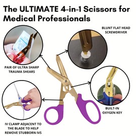 Hummingbird 4-in-1 Medical Scissors - Compact Pocket Size Trauma Shears for Nurses, Students, Practitioners & Medical Professionals (Purple)