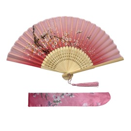 Kibon ventagli pieghevoli, ventagli portatili, ventagli a mano, ventagli in bambù con nappa per regali di compleanno, cosplay, matrimonio, decorazioni per feste (rosa chiaro)