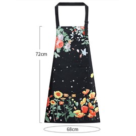 WANGTAO Women's Apron, Floral Pattern, Waterproof Apron, Adult, Cute, Stylish, Adjustable, Cafe Apron, Neck Hanging, Pocket, Wrinkle Resistant, Cooking, Cafe, Nursery Teacher, Popular, Black