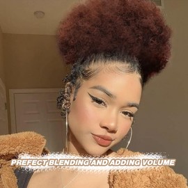 quesdom Afro Puff Ponytail Extension Synthetic Premium Deep Brown 80 Grams Afro Puff Drawstring Clip on Kinky Curly Bun for Black Women(33 Deep Brown)