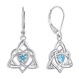 Starchenie Celtic Knot Dangle Earrings Sterling Silver Trinity Love Knot Leverback Earrings Created Aquamarine Jewelry for Women