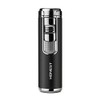 Piioket Windproof Quad 4 Nozzles Jet Flame Lighter Refillable Butane Gas Fuel Adjustable Four Jet Flames Lighter with Punch - Black