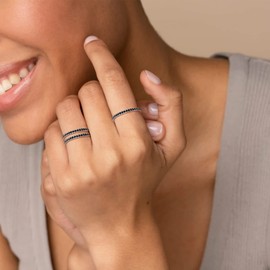 ChicSilver 925 Sterling Silver Black CZ Wedding Band for Women 2MM Round Black Cubic Zirconia Eternity Stackable Ring Size 11