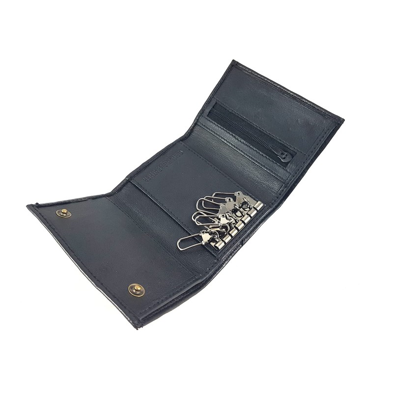 Black Leather Key Holder/Key Case Wallet Key Ring Soft Nappa