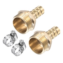 YOKIVE 2 Pack Barb Hose Fitting, Brass Barbed Air Hose Connector Adapter with Hose Clamp, Great for Transporting Water Fuel (10mm x G1/2 Male)