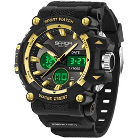 Military Watches Men's Digital Watch Outdoor Analogue Digital Watch for Men Boys Multifunctional Sports Watch Alarm Clock Military Watches for Men Tactical Digital Watch LED 5ATM Waterproof, black