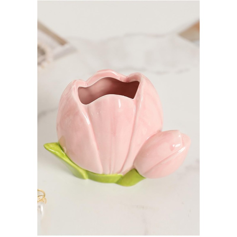 Hosoncovy Ceramic Tulip Makeup Brush Organizer Pot Makeup Brush Holder