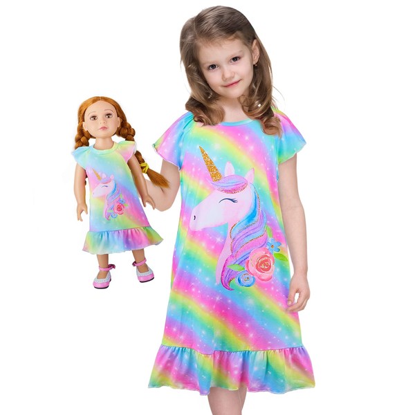 ICOSY Matching Girls & Doll Nightgowns Clothes Unicorn Pajamas Sleepwear