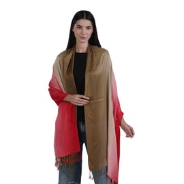 ALLEN & MATE Soft Ladies Scarves Pashmina Shawls and Wraps for Wedding Scarfs Handcrafted for Women Winter (Cerise/Khaki Ombre)