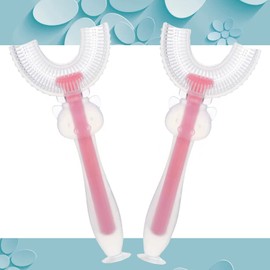 U Shaped Toothbrush Kids 2 Pack, Toddler Toothbrush Age 2-6, Manual Whole Mouth Toothbrush With Cute Pig Handle for Kids Children, 360 Soft U Shaped Toothbrush for Toddlers Oral Cleaning, (Pinkx2)