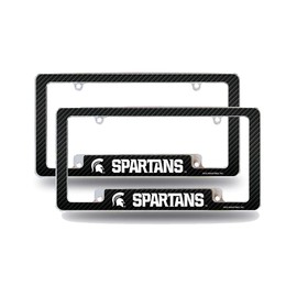 Michigan State Spartans (Set of 2) Chrome Metal License Plate Frames with Carbon Fiber Design