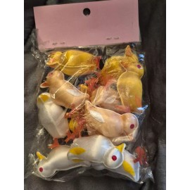 KCI Vtg KCI Multi Colored Chicks Satin & Plastic 13 Pcs Decor Easter, Crafts