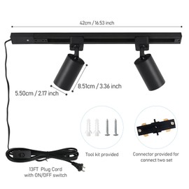Hiiglxii Plug in Track Lighting with Power Cord, 2-Light GU10 Track Lighting Kit with Track Rail, Modern Kitchen LED Track Lighting Fixtures Ceiling Wall Spot Light, 13FT Plug Cord, Black (No Bulbs)
