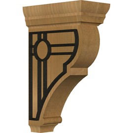 Ekena Millwork CORW02X04X08RJPOBLGM Small Rojas w/ IronCraft Portland Inlay Wood Corbels, 2"W x 4 1/2"D x 8"H, Mahogany