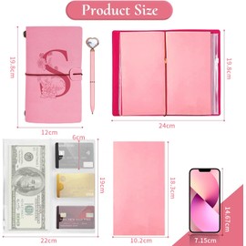 Initials PU Leather Notebook with Pen, Pink Refillable Diary for Women Girls, Travel Diary Sketchbook Notebook Gift for Girlfriend Sisters Teacher Graduation Birthday Christmas J