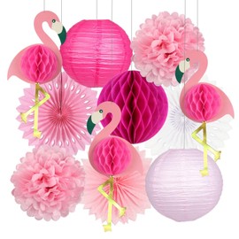 zilue Tropical Party Decorations Pink Flamingo Party Supplies Pom Poms Paper Flowers