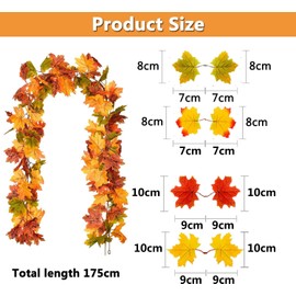 Autumn Garland Maple Leaves, Autumn Leaves Garland for Indoor and Outdoor Use, Wedding, Thanksgiving, Dinner, Party, Fireplace, Christmas Decoration (175 cm)
