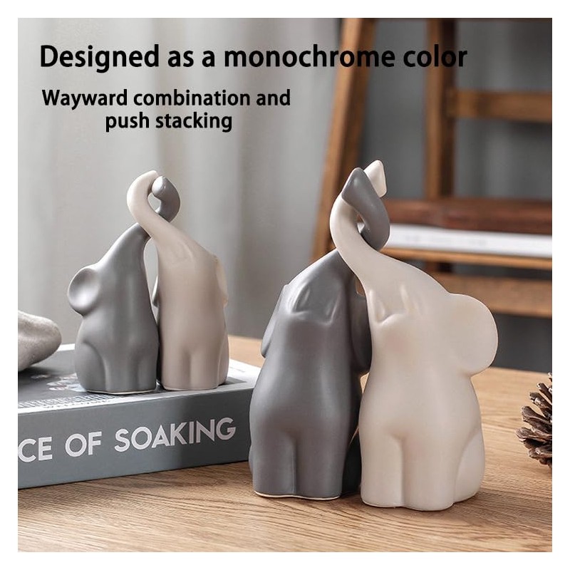 1 Pair Modern Elephant Couples Figures, Decorative Figurines 10 cm