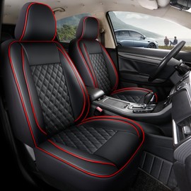 GIANT PANDA Universal Front Car Seat Cover, Piping Leather seat Protector to Fit Cars Trucks Jeep Van SUV Pickup (Red+Black) 2-Pack